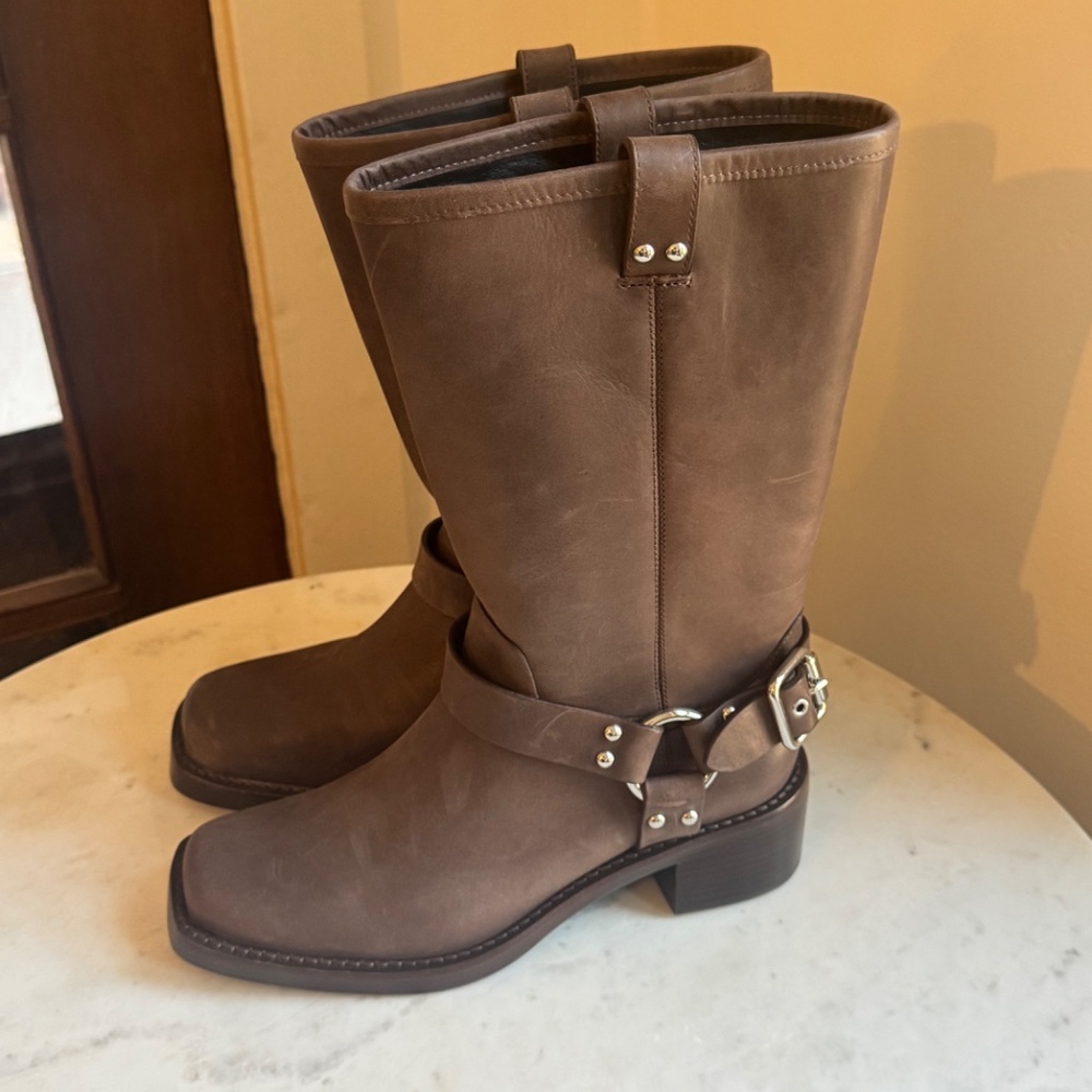 Reformation Francesca Moto Boots in Distressed Brown - Picture 7 of 7